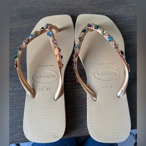 Havaianas Women's Sandals - Gold with Multicolor Embellishments